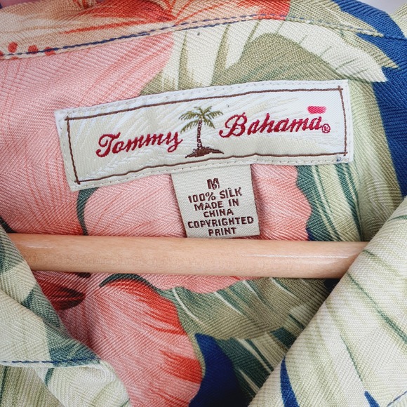 Tommy Bahama‎ Mens Blue Green Floral Camp Silk Short Sleeve Shirt Size M - Picture 7 of 7
